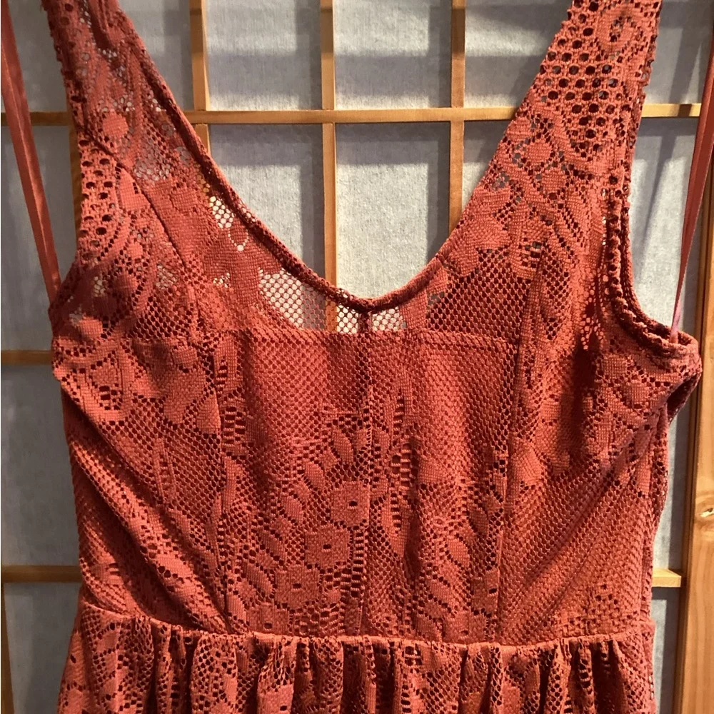 Free People Kristal Lace Salinas Foil Print Dress Rust Women's Size 4